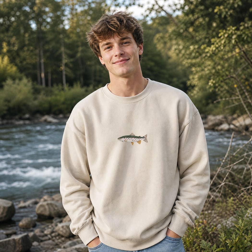 Rainbow Trout Fish Embroidered Heavyweight Sweatshirt
: SAND / M