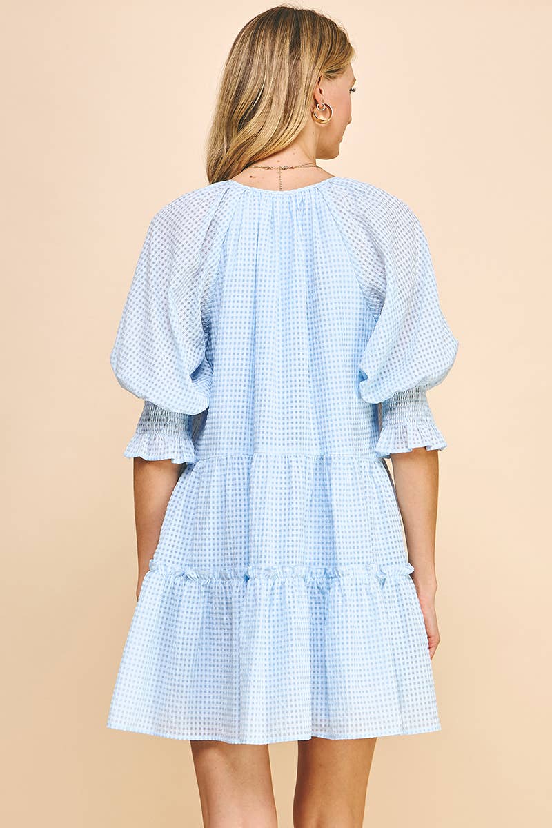 Short Sleeve Tiered Mini Dress in Baby Blue