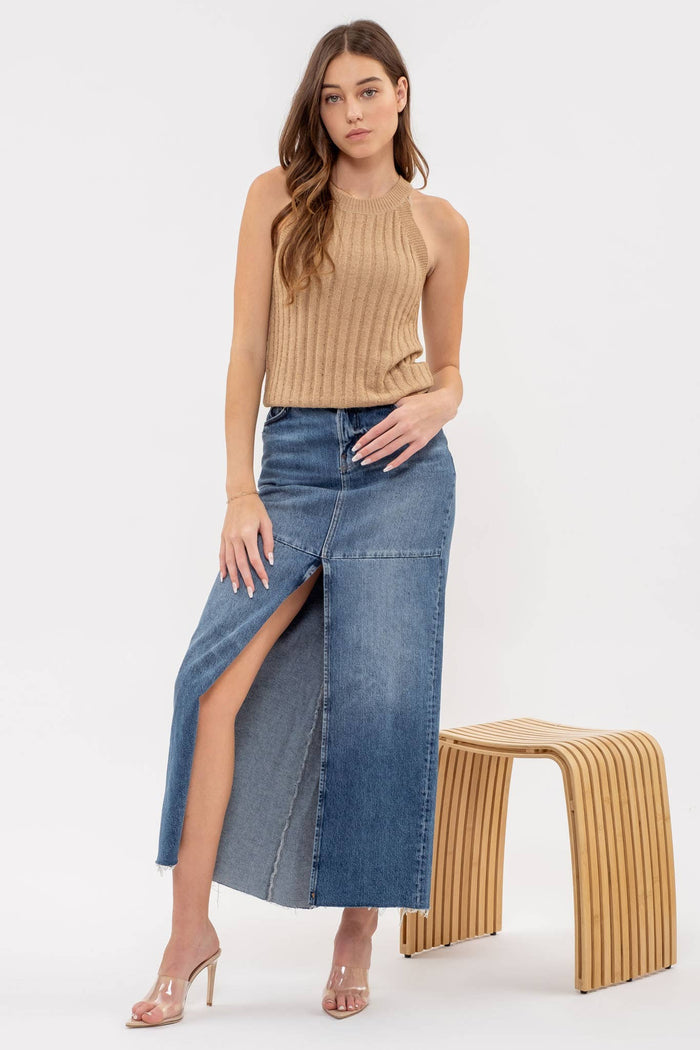 Halter Crochet Knit Tank Top in Tan