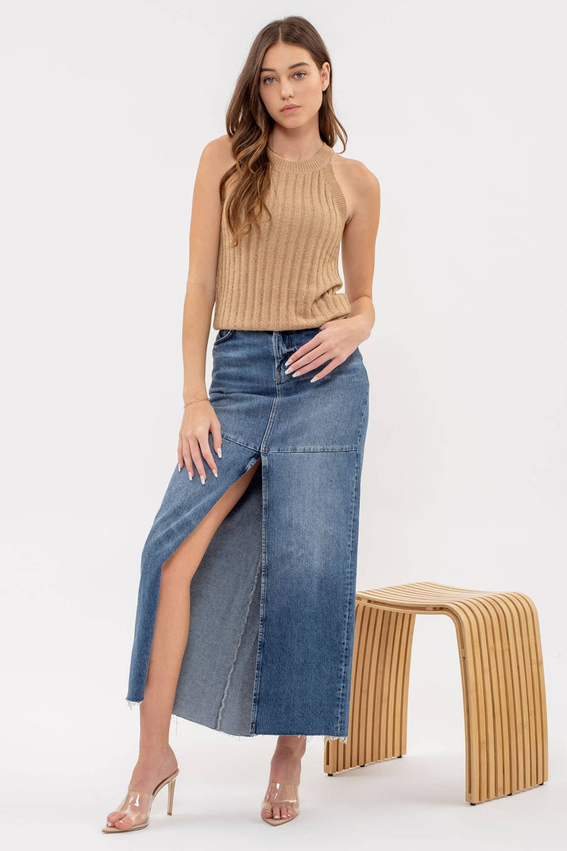 Halter Crochet Knit Tank Top in Tan