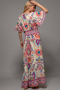 Paisley Flutter Sleeve Smocked Dress in Ivory
