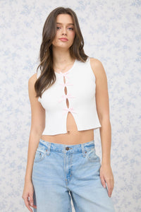 Cutout Bow Detail Ribbed Sweater Top in Dark Olive