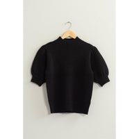 Short Sleeve Sweater With Puff Sleeve in Black
