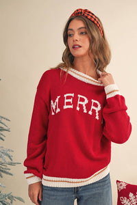 MERRY Color Block Drop Shoulder Christmas Sweater