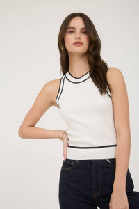 Contrast Stripe Sweater Knit Halter Top in Ivory