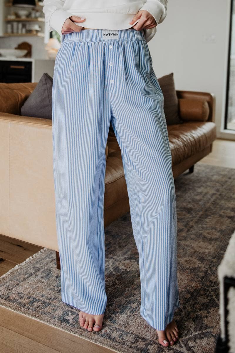 Blue Striped Boxer Casual Lounge Shorts