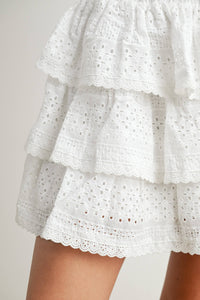Stretch-Waist Tiered Skirt in White
