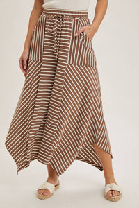 Drawstring Striped Wide Leg Palazzo Pants in Coco Combo