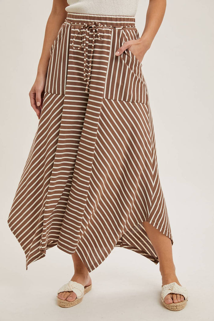 Drawstring Striped Wide Leg Palazzo Pants in Coco Combo