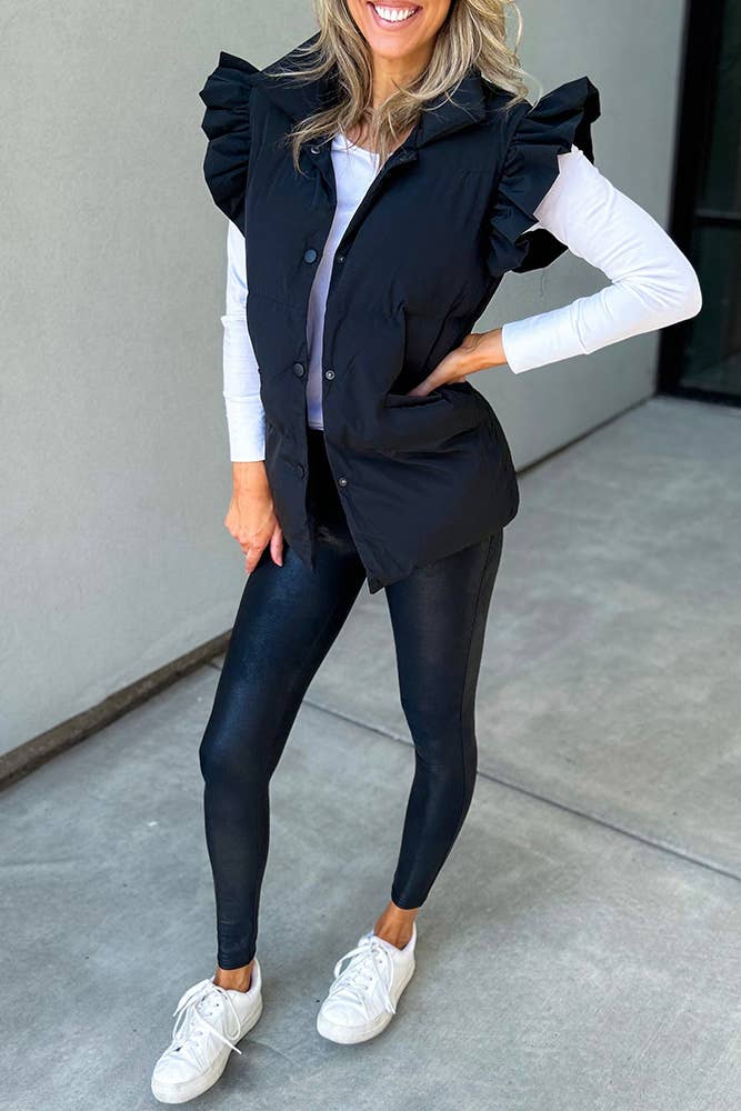 Flutter Sleeved Puff Vest in Black