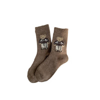 Thick Warm Wool Socks Bear Knit Crew Socks: DARKGREY