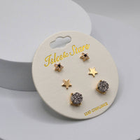 3 Pairs Small Stud Star with Stone/Metal Star/Druzy Earrings: Rose Gold