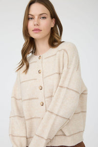 Thin Stripe Button Down Cardigan in Oatmeal