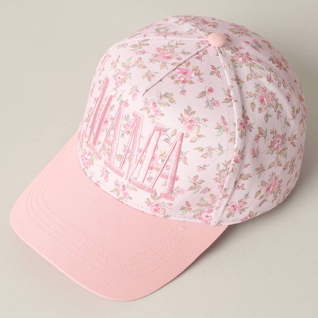 Mama Embroidered Floral Trucker Hat in Pink