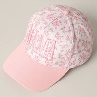 Mama Embroidered Floral Trucker Hat in Pink