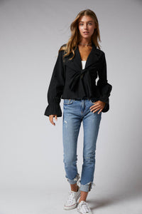 Ruffle Sleeve Peplum Jacket in Black