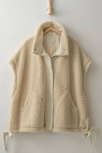 Button Up Teddy Fleece Vest in Cream