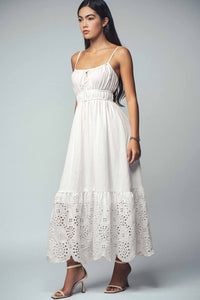 Embroidered Tie-Front Maxi Dress in White