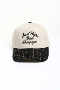 SAVE WATER DRINK CHAMPAGNE embroidered tweed brim cap: Beige