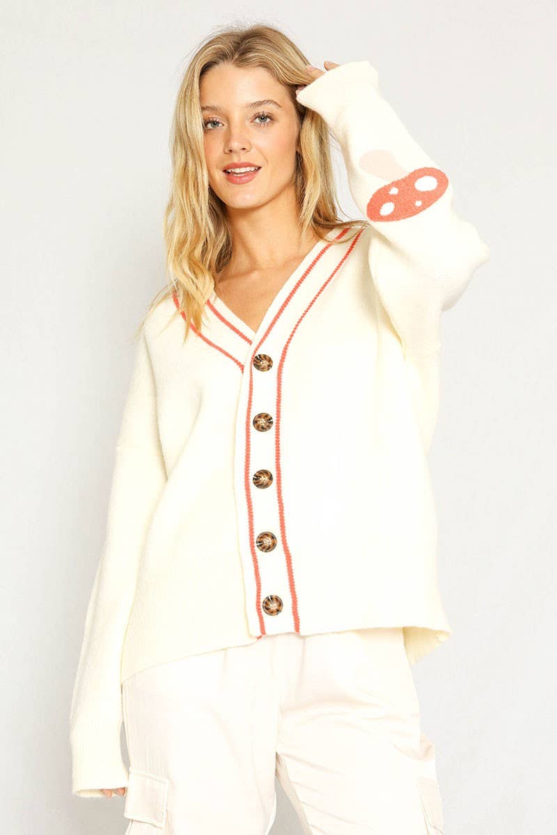 Varsity Cardigan With Strawberry Design