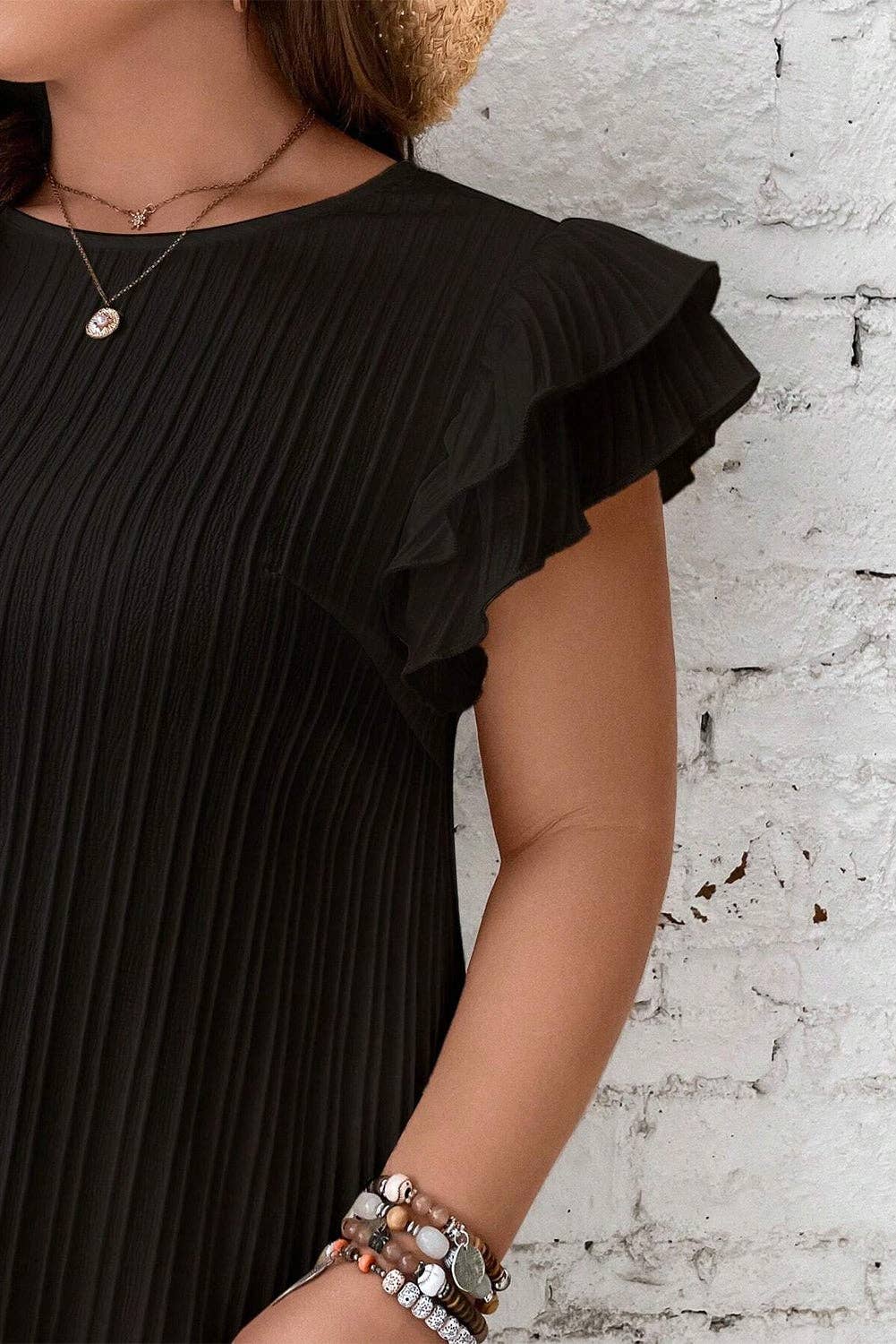 Black Ruffled Sleeve Plus Size Shift Dress Black Ruffled Sleeve Plus Size Shift Dress