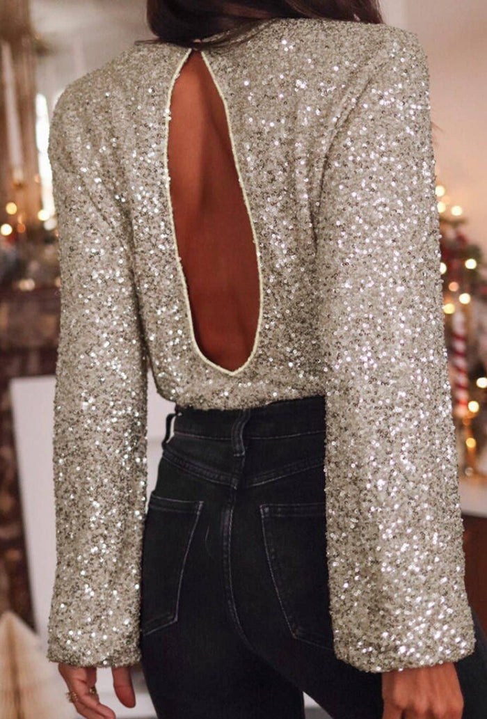 Seize The Night Blouse in Silver Sequin