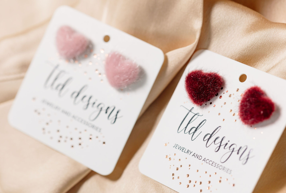 Fuzzy Pink Heart Studs