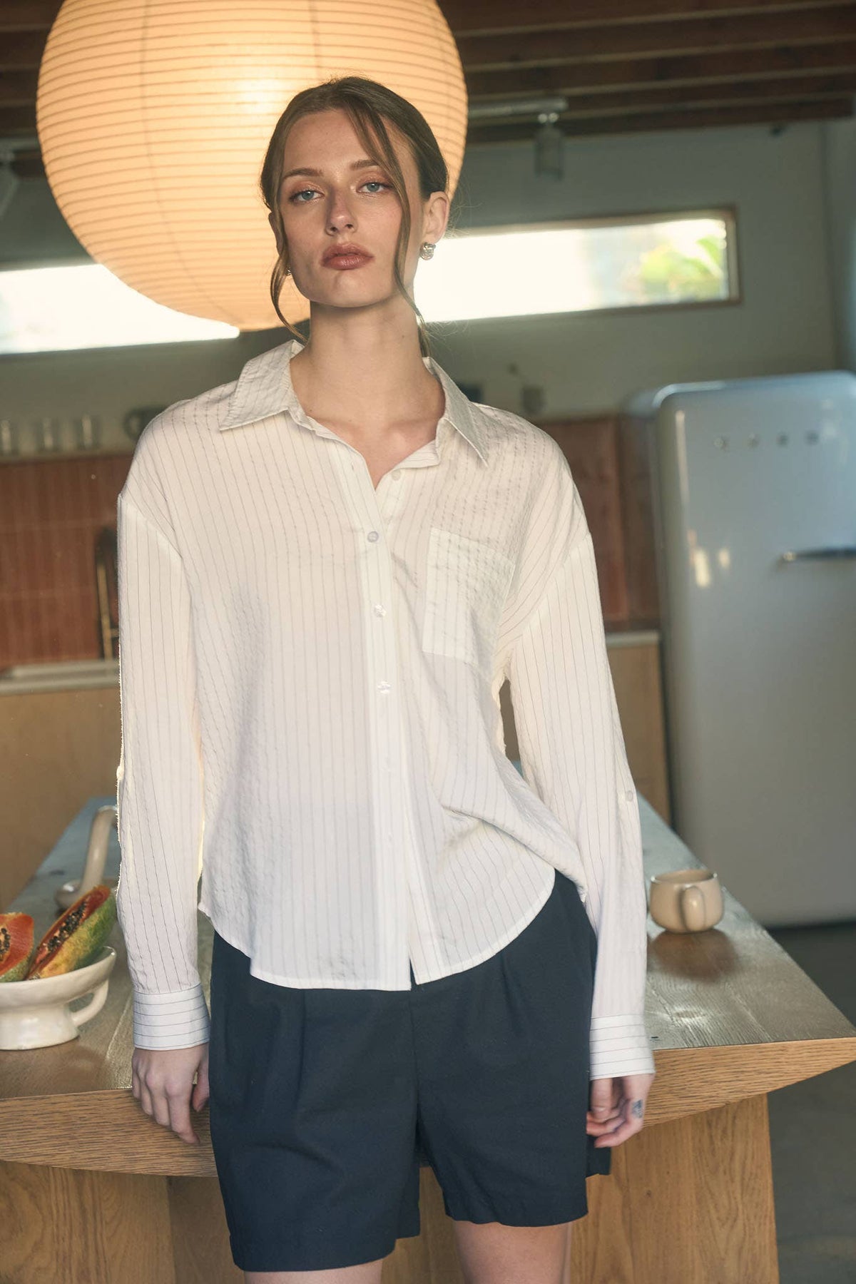 High Waist Pleated White Short