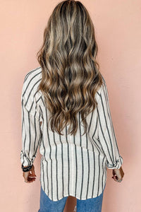 Oversized Button Up Shirt in Black Stripe