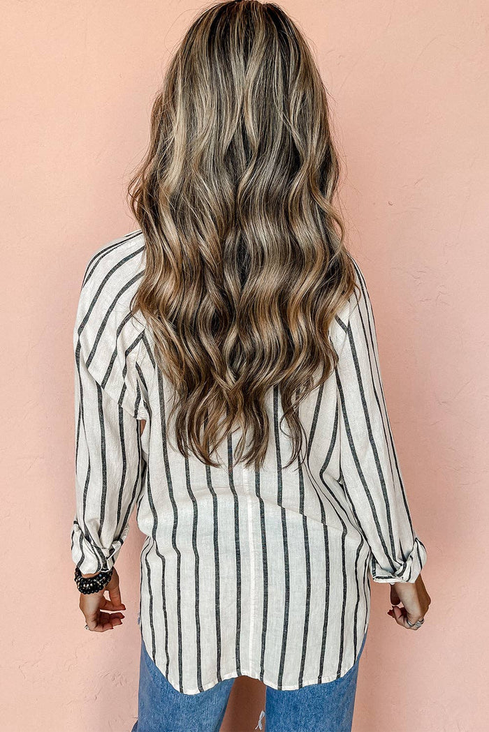 Oversized Button Up Shirt in Black Stripe