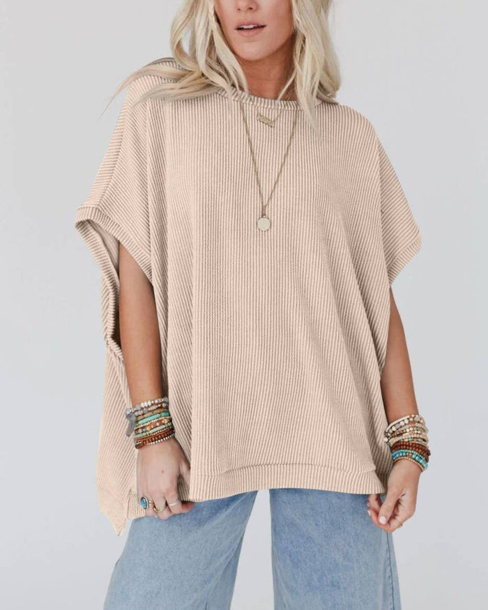 Crewneck Bat-Sleeved T-Shirt: Apricot