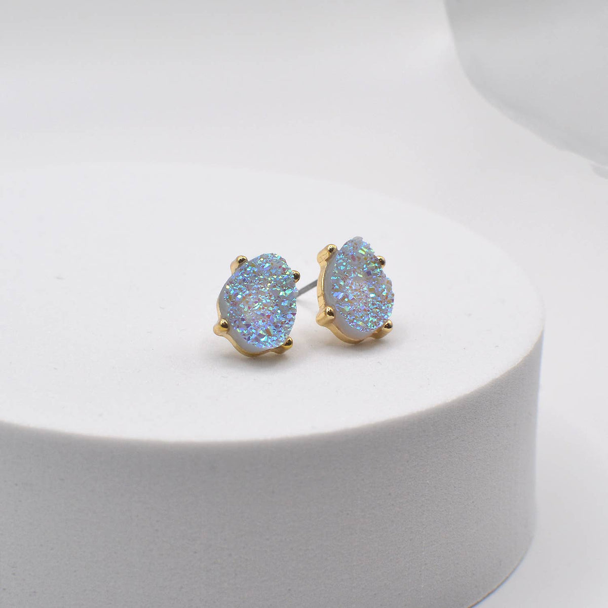 Druzy Sparkly Stone Crystals Stud Earrings: Rose Gold