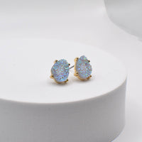 Druzy Sparkly Stone Crystals Stud Earrings: Rose Gold