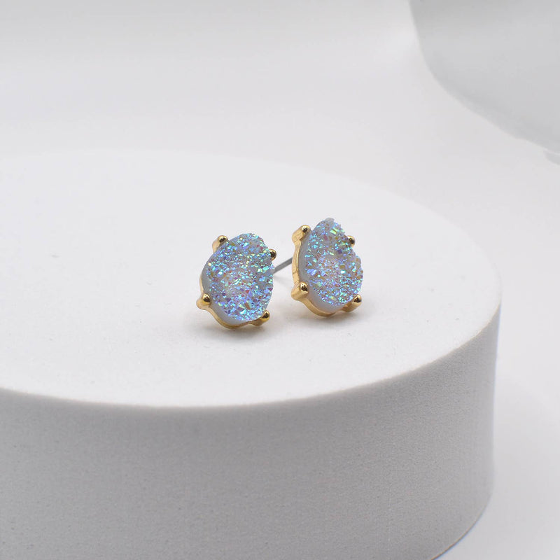Druzy Sparkly Stone Crystals Stud Earrings: Rose Gold