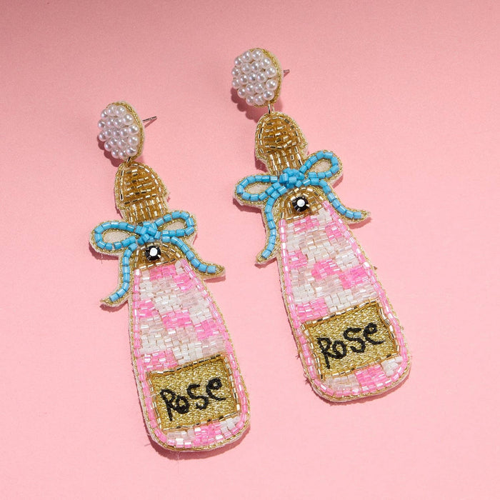 Beaded Rosé Bottle Earrings