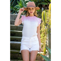 Sleeveless Top With Frill Neck/Arm Detail in Pink