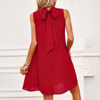 Little Red Dress with Tying Back Bow Collar