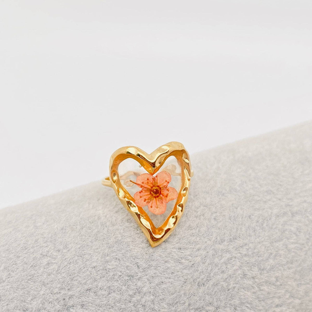 18K Gold Plated Stainless Steel Floral Ring - FGS/PDF: Square - Green