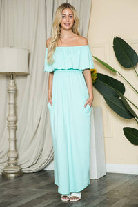 Off Shoulder Maxi Dress with Pocket in Mint