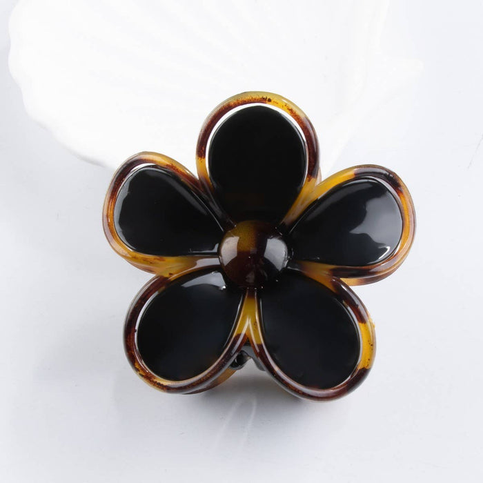 Black and Tortoise Flower Hair Claw Clip
