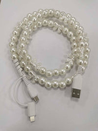 Beaded Pearl & Bow Phone Charging Cables