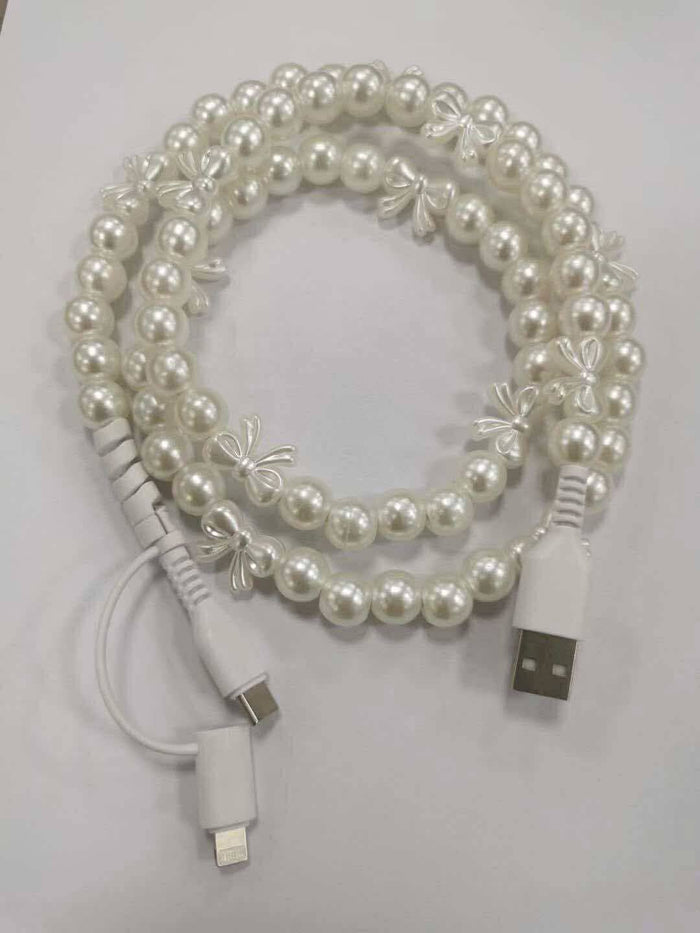 Beaded Pearl & Bow Phone Charging Cables
