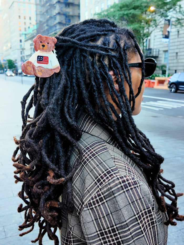 Hand-painted Americana Teddy Bear Claw Hair Clip