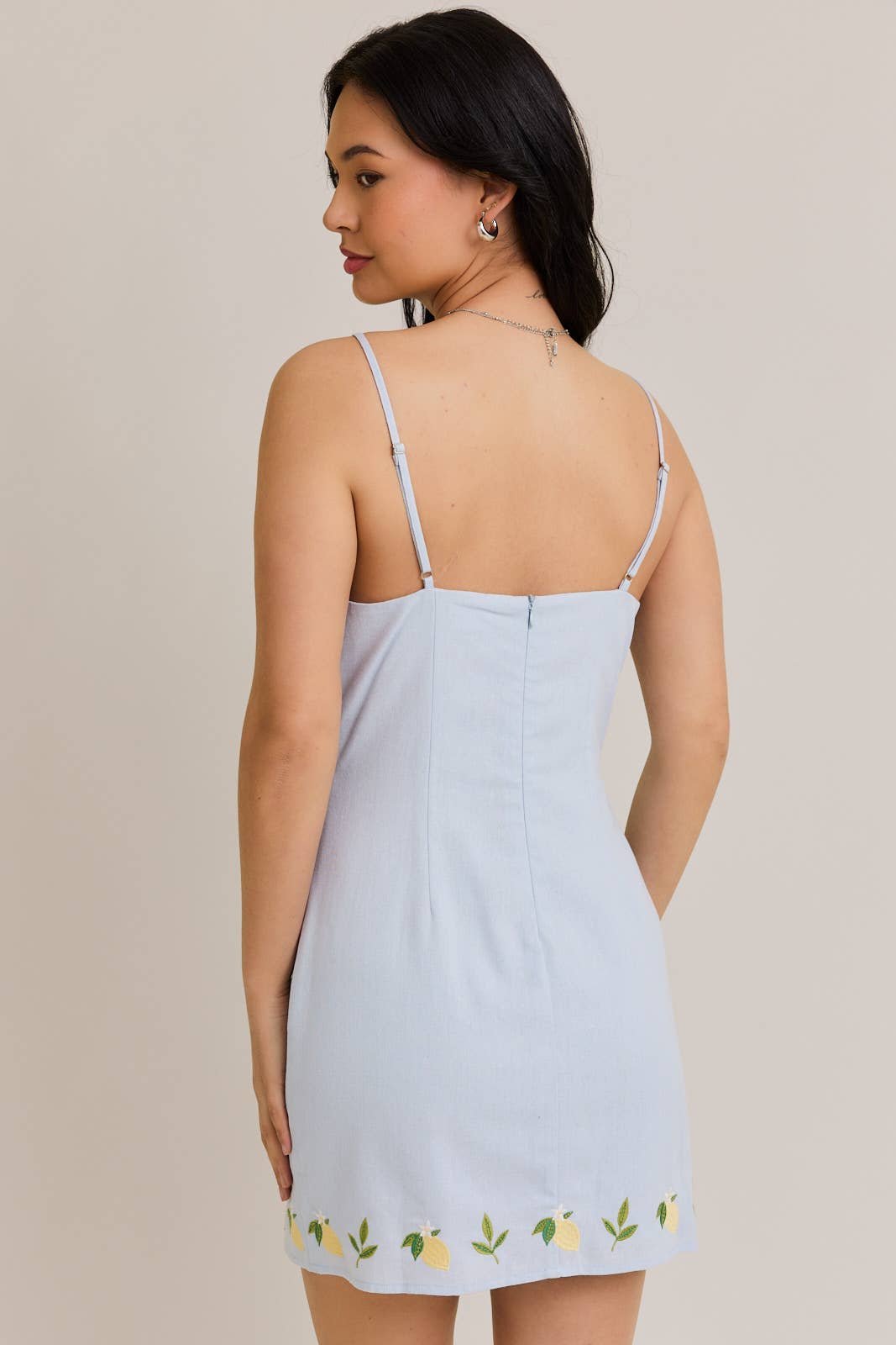 Lemon Embroidered Detail Spaghetti Strap Mini Dress