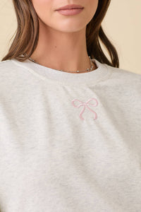 Crewneck With Ribbon Bows in Heather Grey