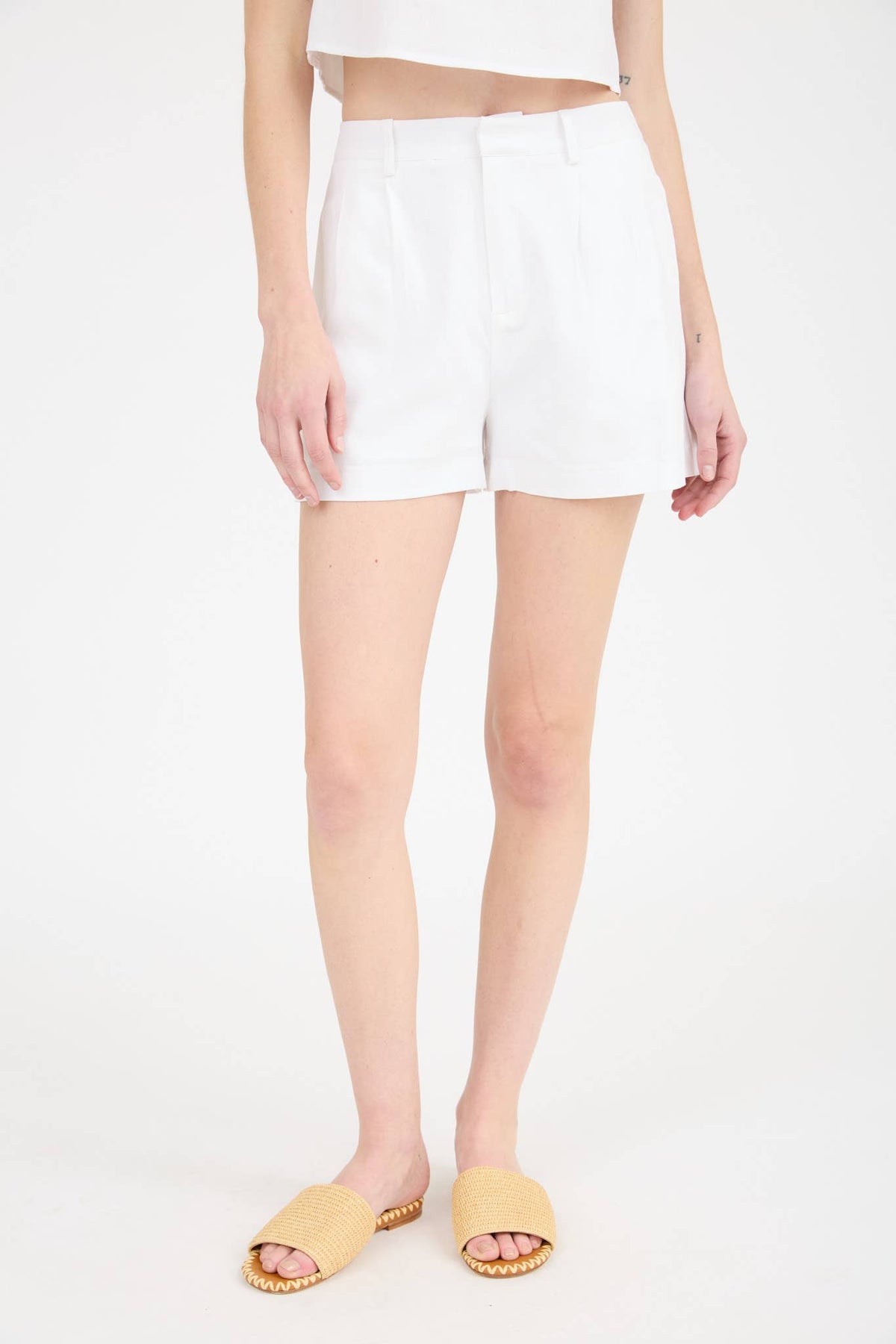 High Waist Pleated White Short