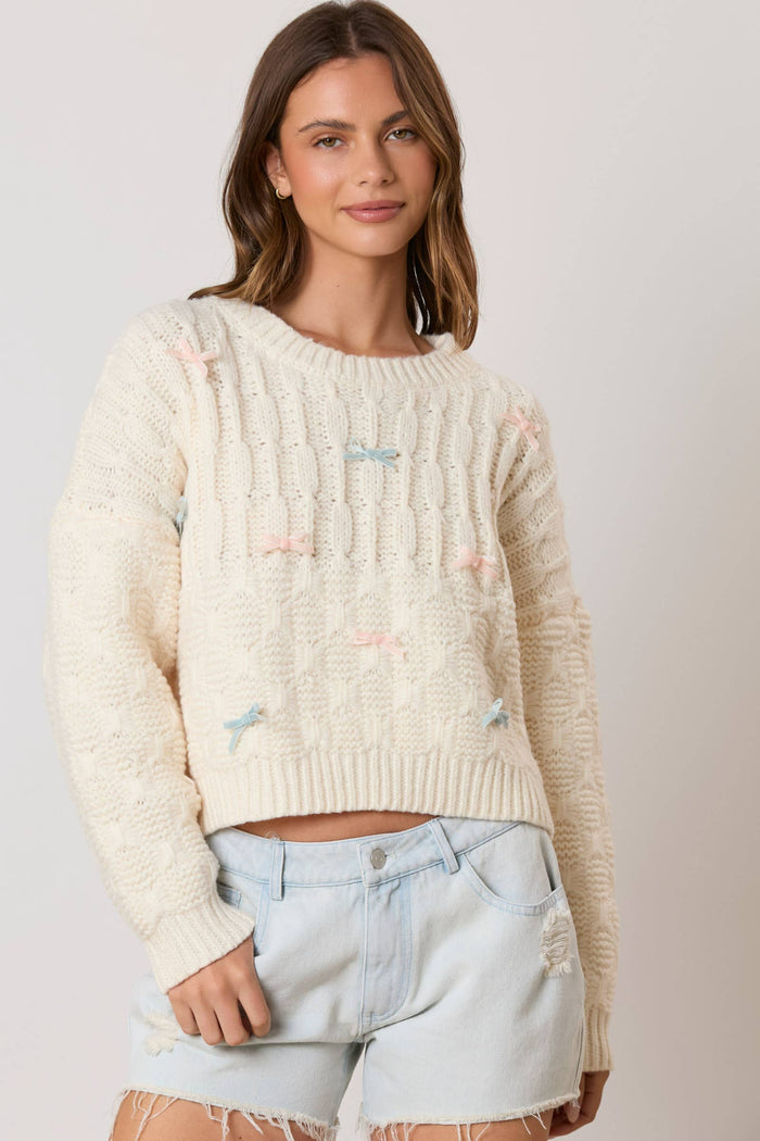 Mini Bow Coquette Cable Knit Sweater