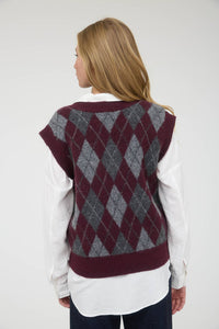 Argyle V-Neck Sleeveless Knit Sweater
