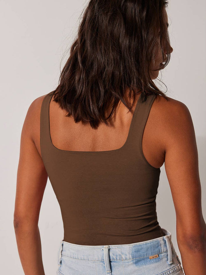 Square Neck Slimming Halter Top in Coffee