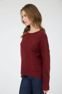 Knit Sweater with Front Seam Detail in Burgundy